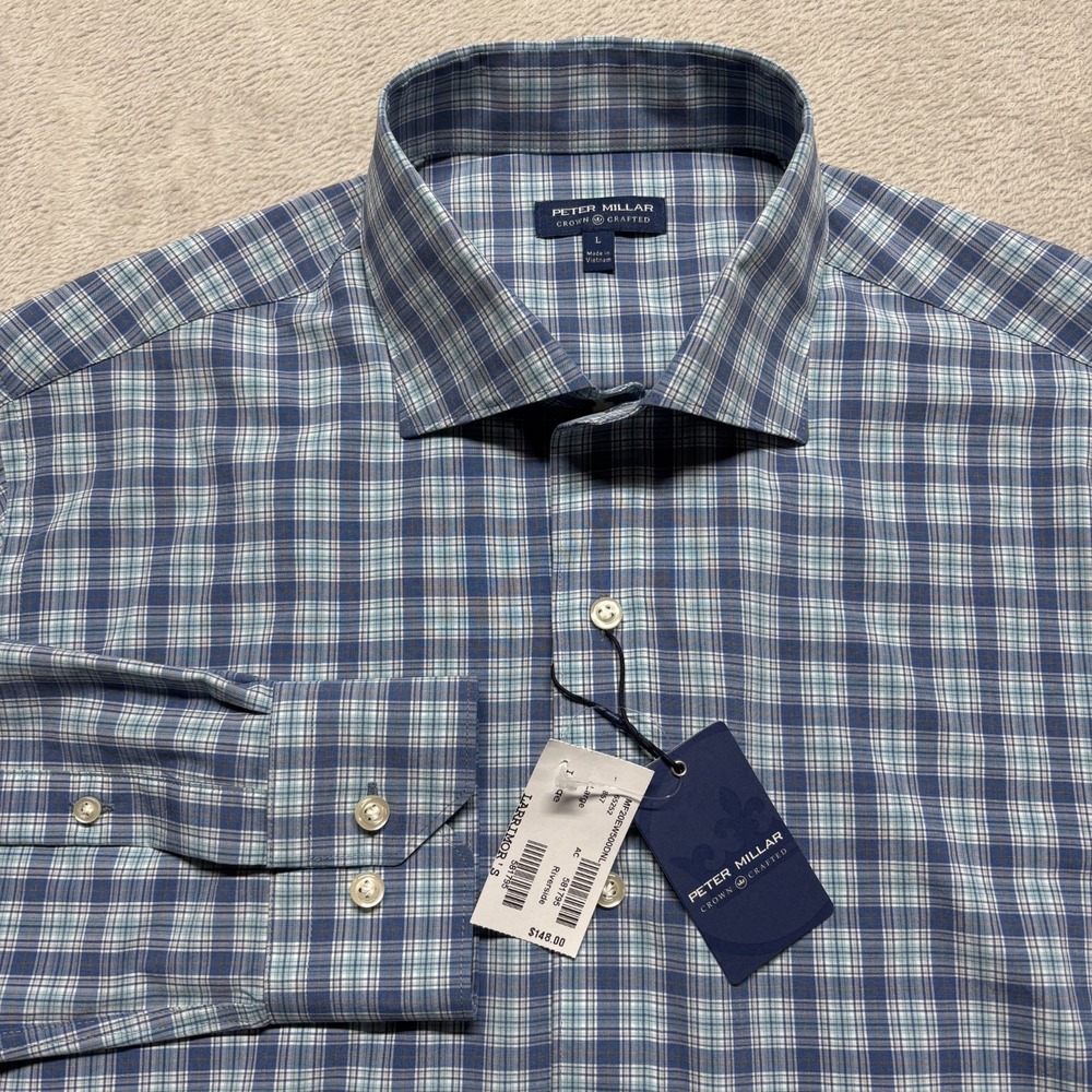 NWT Peter Millar Mens L Crown Crafted Button Down Rollins Touch Shirt MSRP $148‎